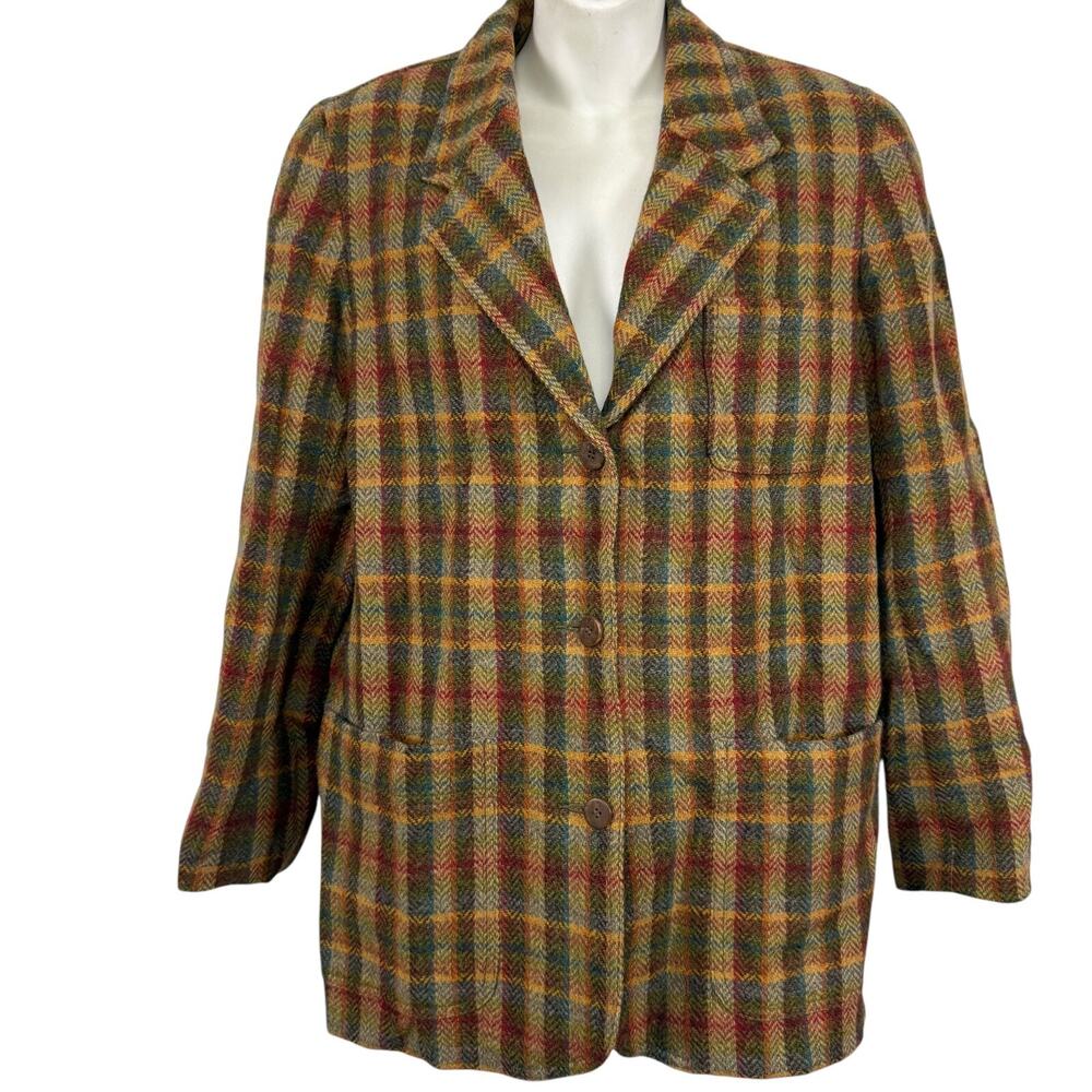 Liz Claiborne Sport Vintage Plaid Herringbone 100% Wool Suit Jacket Blazer sz 6